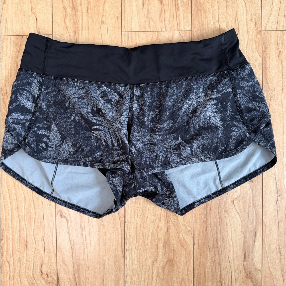 lululemon athletica Black and Charcoal Fern-Print Athletic Shorts